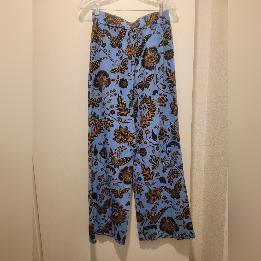 INC cotton- linen like paisley print wide leg pant, palazzo. LIKE NEW Sz XS